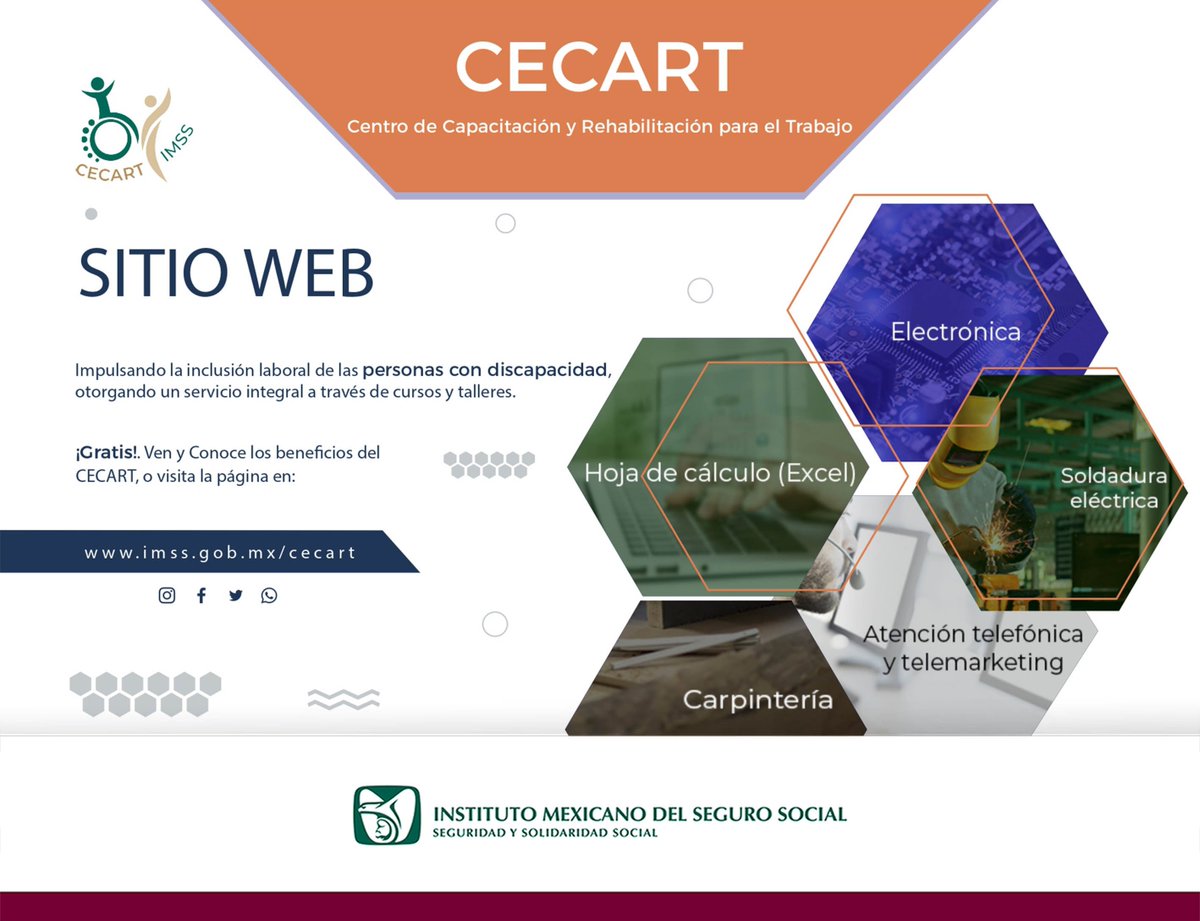 IMSSGro's tweet photo. El #CECART es un Centro de Capacitación y Rehabilitación que promueve la inclusión laboral de las personas con discapacidad y brinda de forma gratuita capacitación para el trabajo y apoyo para búsqueda de empleo.
Conoce más en: https://t.co/kDPqwTqYXD https://t.co/TpEGMgSUXU