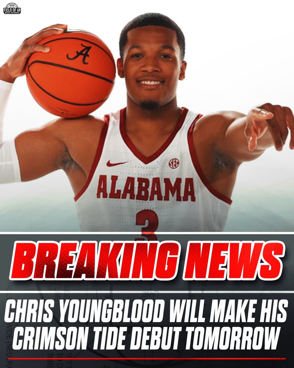The Field of 68 (@thefieldof68) on Twitter photo Chris Youngblood is set to make his <a href="/AlabamaMBB/">Alabama Men’s Basketball</a> debut tomorrow against Creighton! 👀 Chris Youngblood is set to make his <a href="/AlabamaMBB/">Alabama Men’s Basketball</a> debut tomorrow against Creighton! 👀