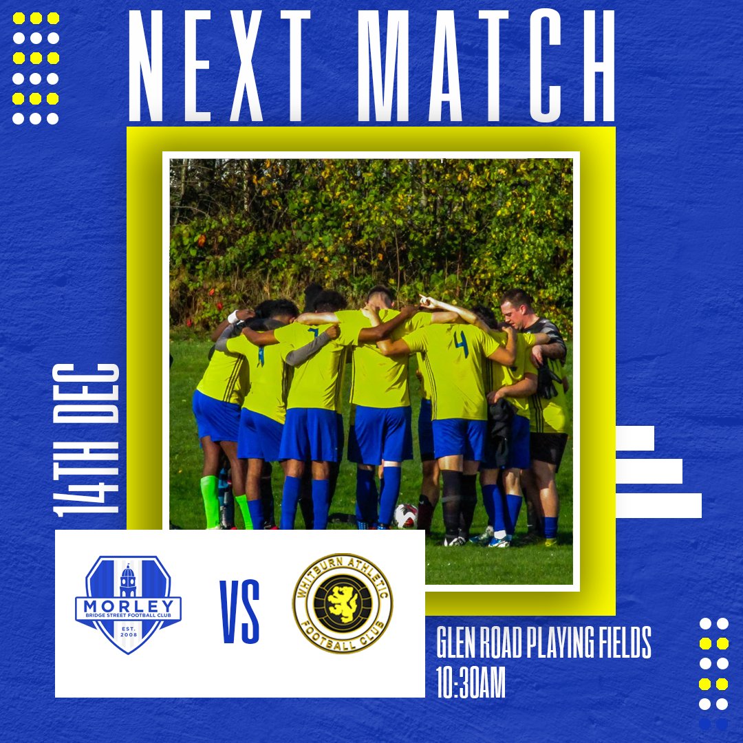 NEXT MATCH!

We host Whitburn Athletic this Saturday! Last time, we scored 11, but they were short on players we know they’re better than that. The lads are up for the final game before the Christmas break.

🆚 Whitburn Athletic
📅 14/12/24
🕥 10:30 AM
📍 Glen Road Playing Fields