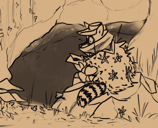 This is Yuhni the Raccon Druid.
Sitting before a deep fissue in the earth holding a mysterious letter she refuses to open.
Might finish this one later. #furryart