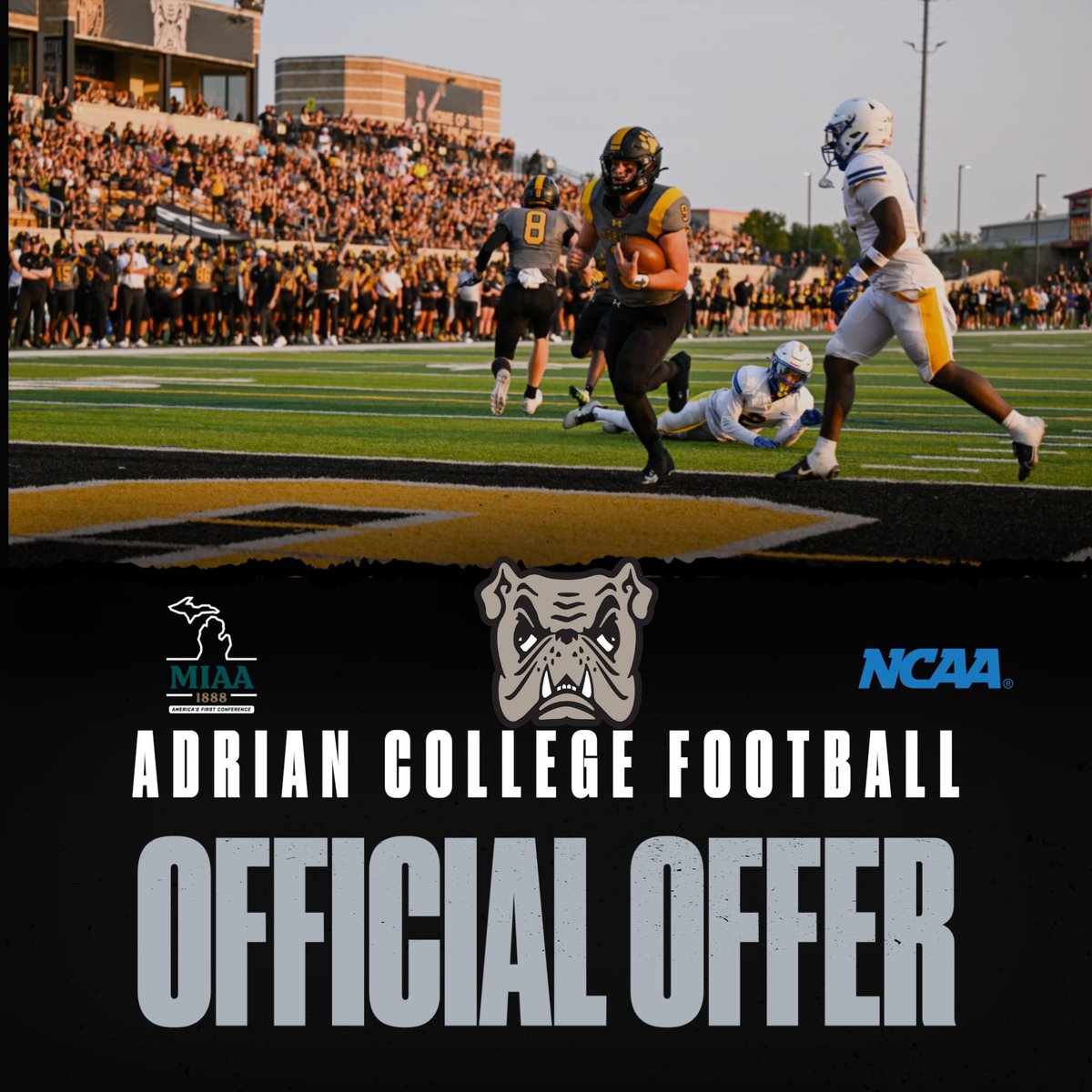 Hardcoreqb18's tweet photo. After a great visit and conversation with @Coach_Palka and @Coach_Ty_Palka I am excited to announce that I have received an offer from @AdrianCollegeFB https://t.co/gWqe4pm3aQ