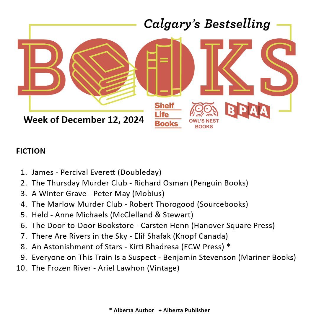 ABbookpub's tweet image. Calgary’s Bestselling Books for the week ending December 12, 2024! #ABbooks @owlsnestbooks @shelflifebooks @rmbooks