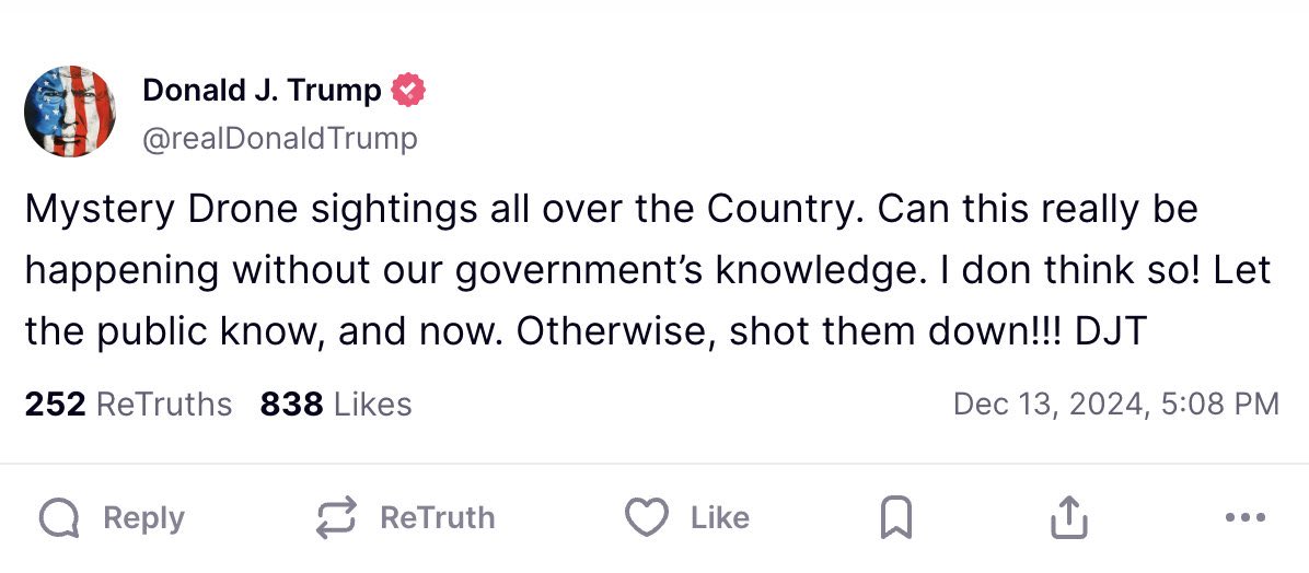 harryjsisson's tweet photo. Trump just put out this statement on the drone sightings and it’s riddled with spelling errors and mistakes. Is he… ok? https://t.co/p9tO6Ep76R