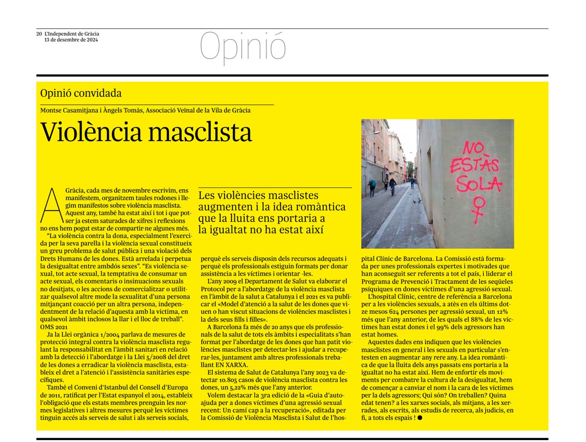 aveinalgracia's tweet photo. Moltes felicitats @indepe_gracia per l'aniversari, gràcies @albertbalanza per la feina feta. La Soci, sempre al vostre costat!
 
Aquest és el darrer article de l'associació, Violència Masclista, escrit per @MontseCasamitj1 i @angelstomasgonz
#Independent1000 #viladegràcia https://t.co/WQQ5i96VqZ