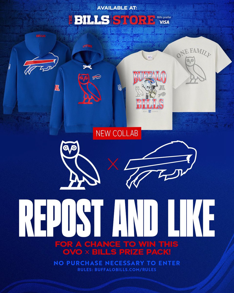 PeteGuelli's tweet image. Loving the new Bills x @welcomeOVO collection so much that I’m giving some away. Who needs the entire set? 🔥
 
You know what to do!! #BillsMafia