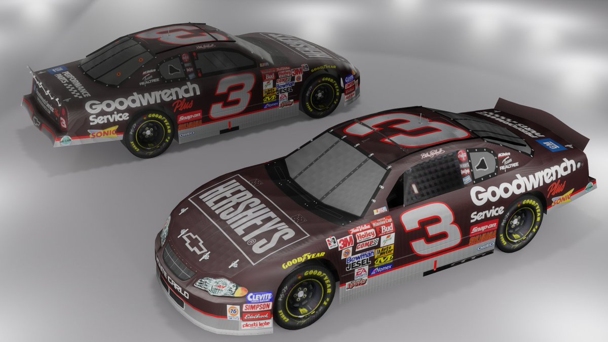 CR48Designs's tweet photo. Dale Earnhardt 2002 Hershey's Chevrolet.
From 1995-2000 he ran a special scheme in the all star race and in 2001 was supposed to run an inverse white scheme.
This is what i think he would have ran in the 2002 all star race had he lived.
#nr2003 https://t.co/AWu7oqitNS