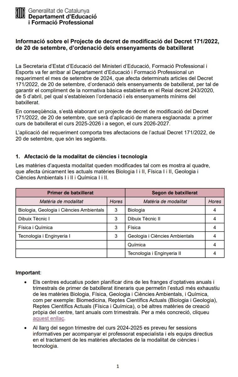 NuDomenech's tweet photo. PERPLEXITAT després de llegir el document publicat avui al Portal de Centres, i que modifica de manera tan dràstica les matèries de 1r de batxillerat de la modalitat de Ciències i Tecnologia. 🧲🩺 https://t.co/Po3y0yZkZw