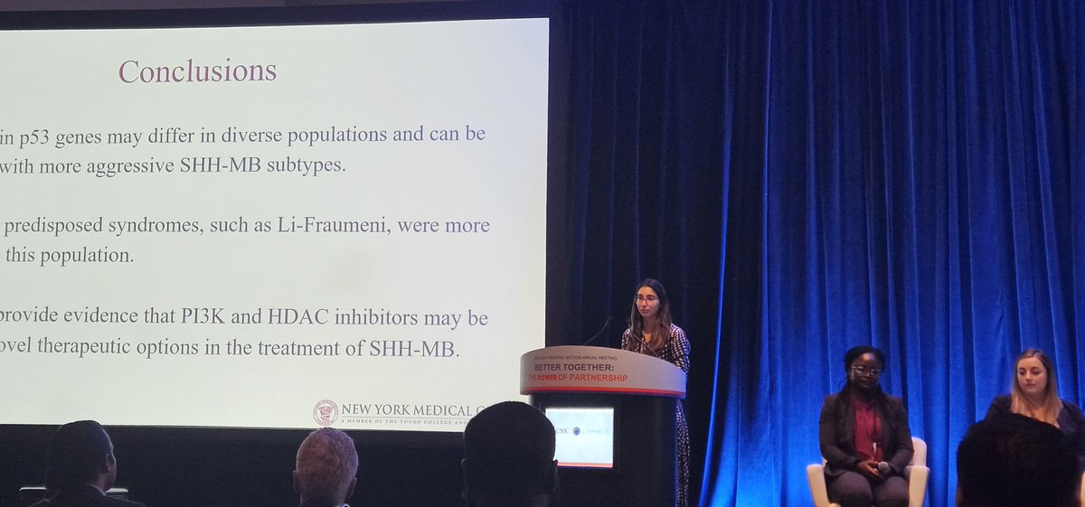 Carrie Muh (@doc_muh) on Twitter photo #PedsNeuro2024
Fabulous talk on p53 mutations and PI3K inhibitors in #Medulloblastoma by our brilliant WMC-NYMC Neurosugery resident <a href="/MonicaMureb/">Monica Mureb, DO</a> here at the <a href="/PedsSection/">AANS/CNS Peds Section</a> meeting. Great work!
<a href="/nymcbrainspine/">Westchester Medical Center Neurosurgery</a> <a href="/MFCHatWMC/">MariaFareriChildrens</a> <a href="/WMCHealth/">Westchester Medical Center Health Network</a>
Our team has exciting talks coming tomorrow too! #PedsNeuro2024
Fabulous talk on p53 mutations and PI3K inhibitors in #Medulloblastoma by our brilliant WMC-NYMC Neurosugery resident <a href="/MonicaMureb/">Monica Mureb, DO</a> here at the <a href="/PedsSection/">AANS/CNS Peds Section</a> meeting. Great work!
<a href="/nymcbrainspine/">Westchester Medical Center Neurosurgery</a> <a href="/MFCHatWMC/">MariaFareriChildrens</a> <a href="/WMCHealth/">Westchester Medical Center Health Network</a>
Our team has exciting talks coming tomorrow too!