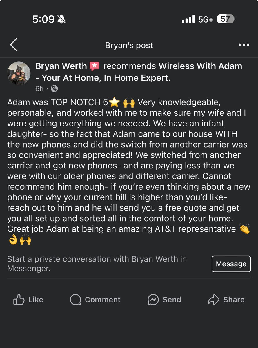 wireless_w_adam's tweet photo. Another happy customer in the books!! It was an absolute pleasure to help Bryan and his family get set up with new devices coupled up with AT&Ts First Net service!! 💯

Thank you Bryan for the post!! 💯

In need of new services?! Reach out! Doesn’t cost anything to check out the numbers! When it comes to wireless or home services, let me know how I can serve you today! 💯

#LifeAtATT #FirstNet #charlottenc #charlottewater #servefirst