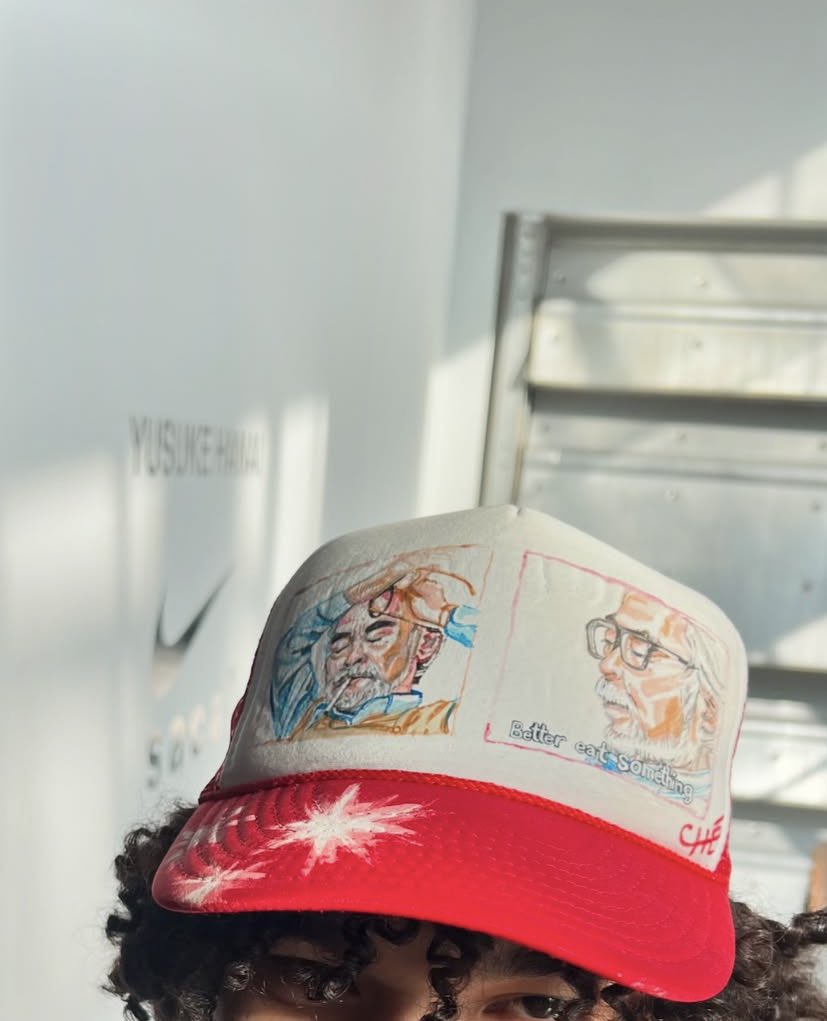 kill_che's tweet photo. thinking cap 
* Miyazaki portraits 
hand painted hat by ché https://t.co/V6ljglfvwH