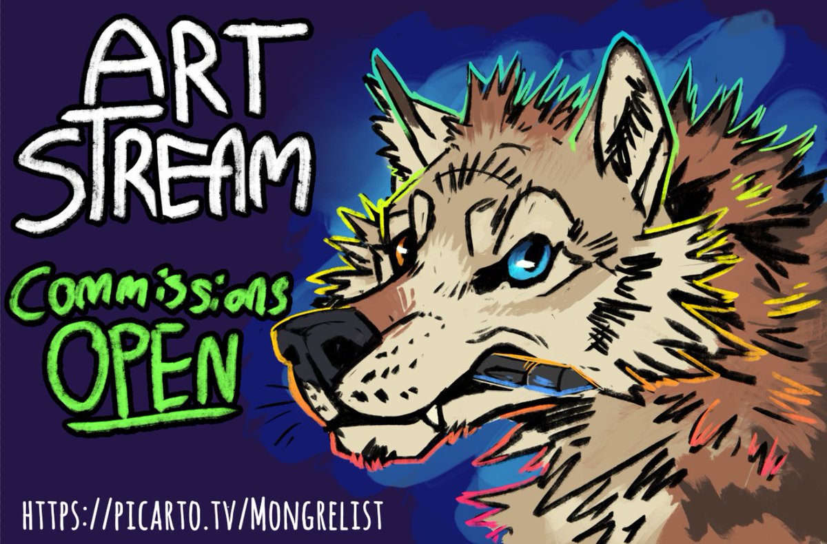 picarto.tv/Mongrelist

ONLINE and OPEN for slots for the weekend. Working on some Charr for the mean time! Mic/Music is ON!