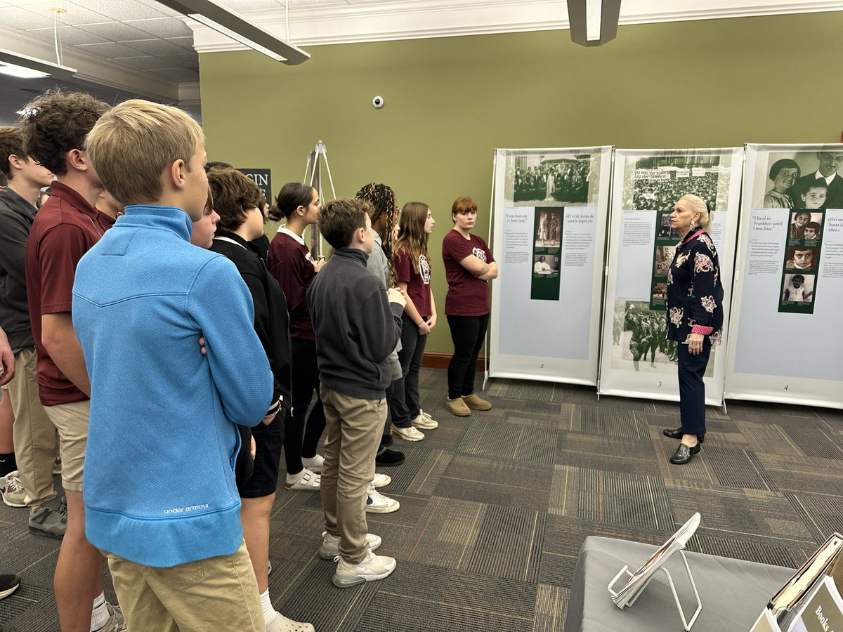 KBiehle's tweet photo. Liberty eighth grade students visited the Anne Frank exhibit currently on display at the Newark Library. Thanks to @LCLibrary101 for organizing and opening early for us! https://t.co/sIkvTuFkPK