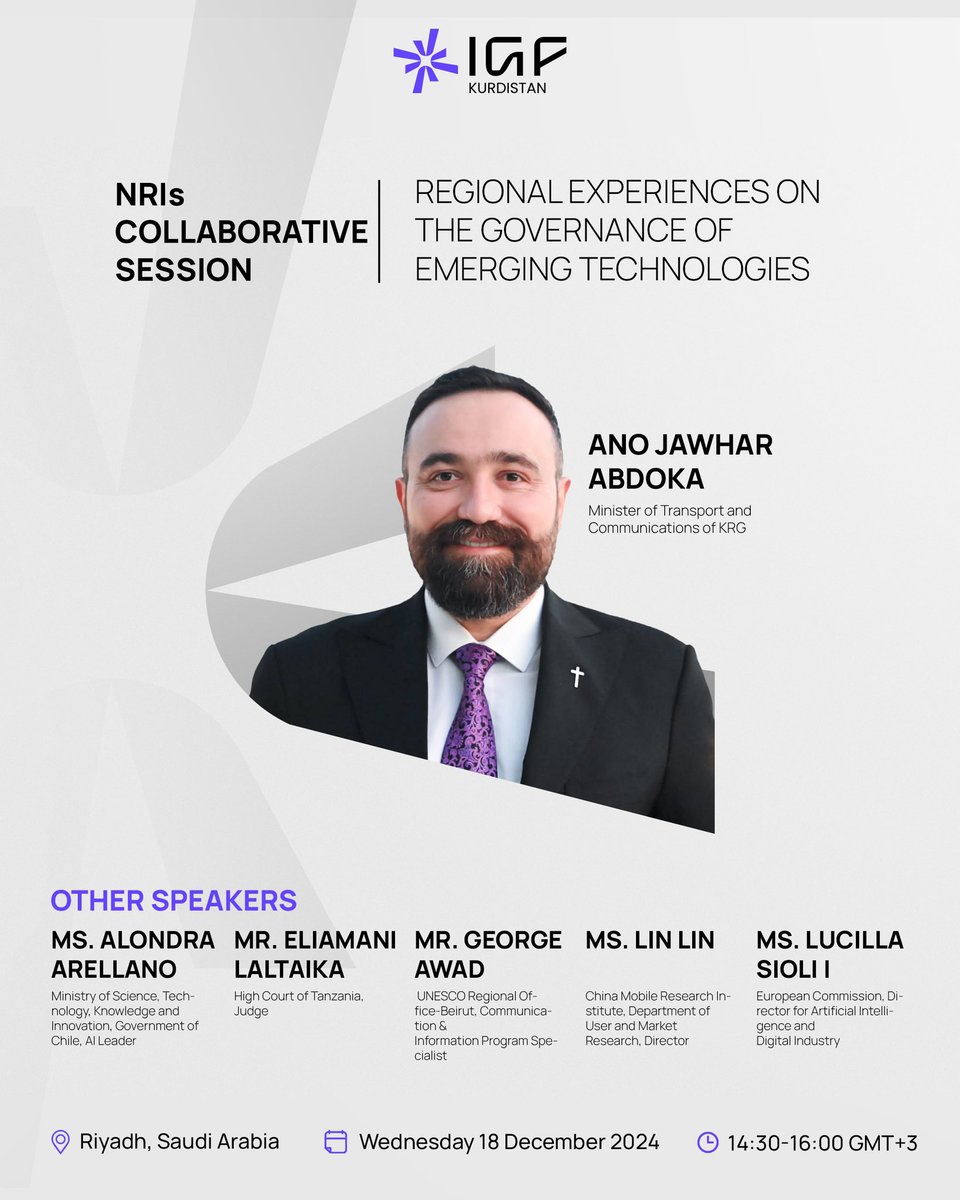 For the first time, the Kurdistan Region of Iraq will be represented in a panel discussion at the <a href="/unitednations/">TB</a> Annual Internet Governance Forum. Ano Jawhar Abdoka, the Minister of Transport and Communications of KRG, will serve as the speaker for this significant milestone.