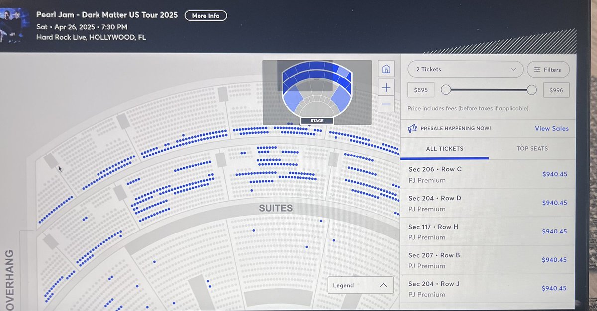 charleskrell's tweet photo. @PearlJam so much for being a band of the people. Those $1k seats really affordable for the “people” these days. Very disappointing. https://t.co/0U6GNQHrjD