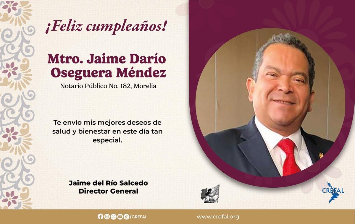 Jaimedel_Rio's tweet photo. Por ser tu cumpleaños, que tengas un día muy especial con los mejores deseos de salud y alegría; recibe una afectuosa felicitación ¡Enhorabuena @darioseguera! https://t.co/QbTn3uiYkW