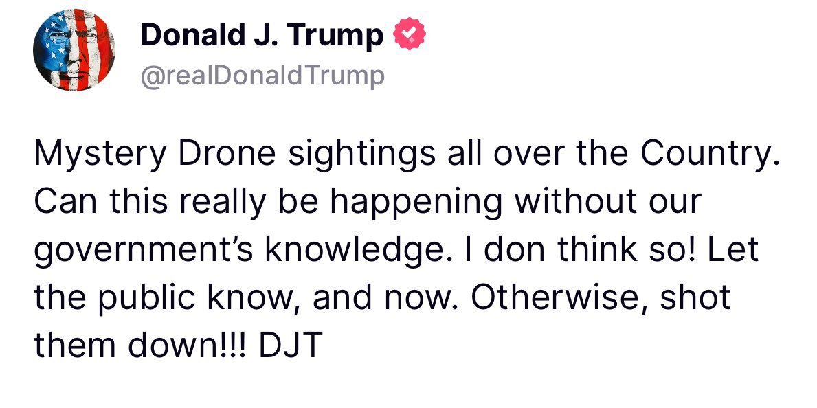 AshtonForbes's tweet photo. Trump weighed in on the drones. Elon jokes about Iran. John Kirby is doing a 180 now saying they're not ready to shoot them down yet. Unsubstantiated rumors that it's related to Space Force.
All I want is ONE high quality video, preferably in IR or thermal. https://t.co/yfSsGt8yDa