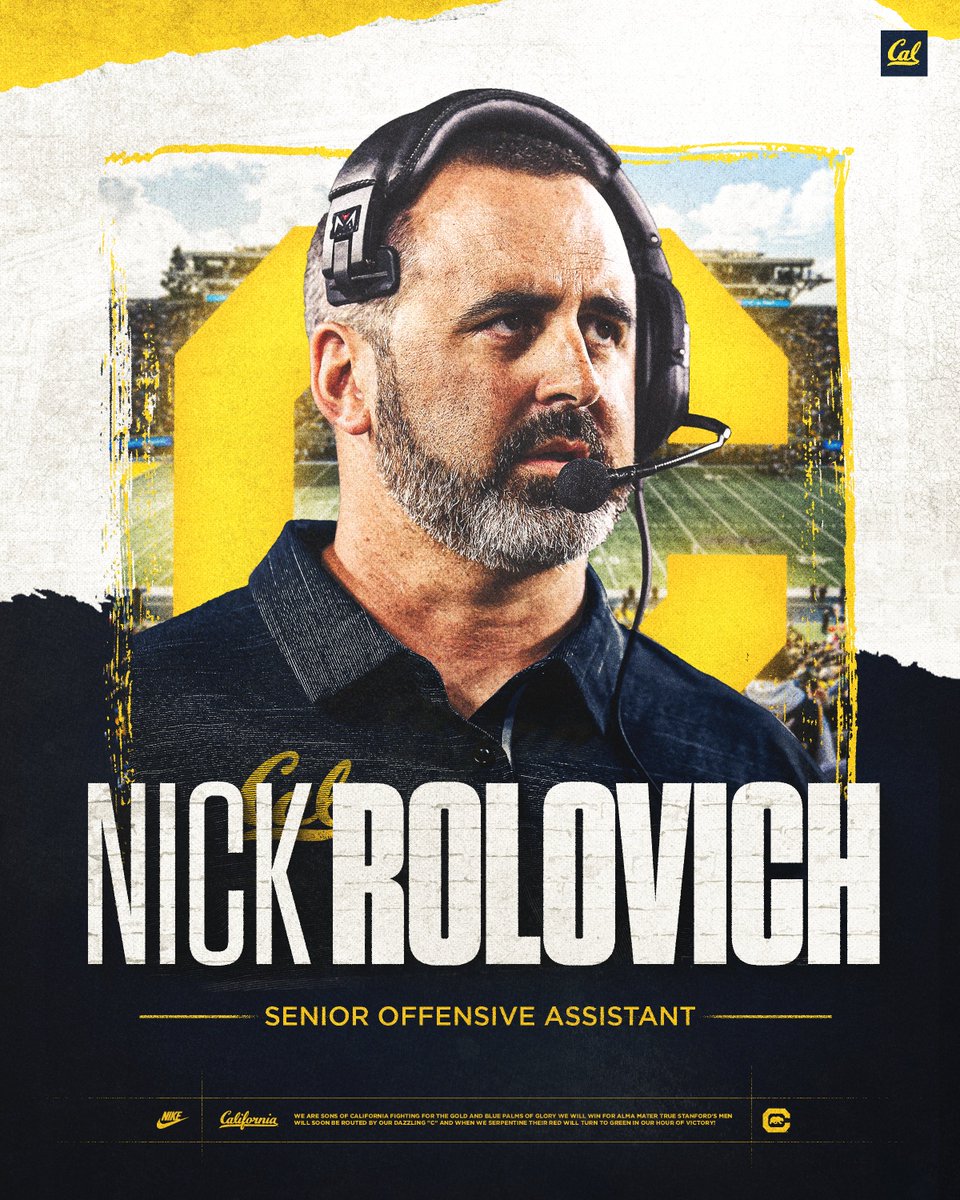 Join us in welcoming Senior Offensive Assistant Nick Rolovich to Bear Territory 👏🐻

🔗: calbea.rs/3OT4IOO

#GoBears | #ALLIN