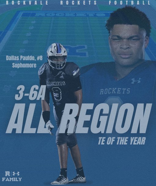 Rockvale Rockets Football (@rockvale_fb) on Twitter photo Congratulations to Dallas Pauldo for being named Region 3-6A Tight End of the Year! (He’s a Sophomore)
<a href="/DallasPauldo/">DALLAS PAULDO</a>
#RocketsUp🚀 // #FAMILY // #ALLIN Congratulations to Dallas Pauldo for being named Region 3-6A Tight End of the Year! (He’s a Sophomore)
<a href="/DallasPauldo/">DALLAS PAULDO</a>
#RocketsUp🚀 // #FAMILY // #ALLIN
