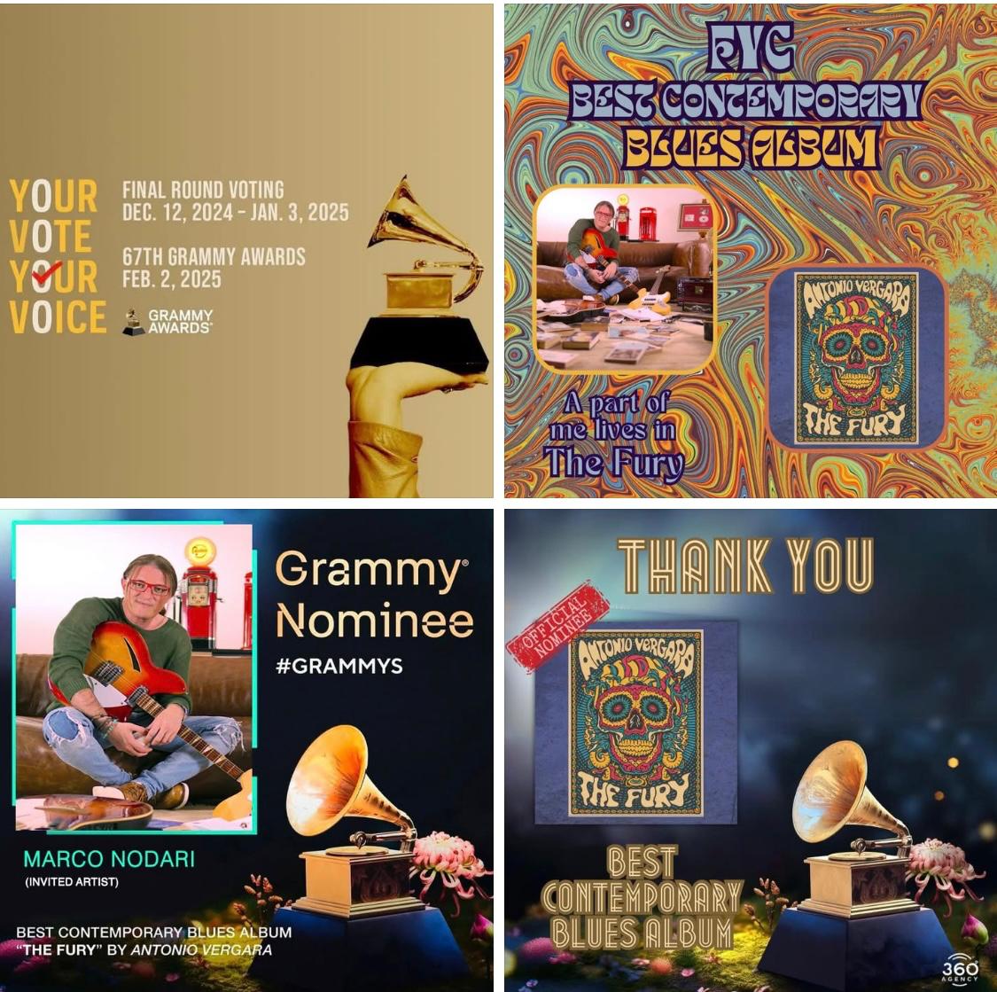 MarcoNodari's tweet photo. F Y C ! ! !
Good luck to all the Nominees, and also to me for my Nomination... Best Contemporary Blues Album "THE FURY" Antonio Vergara
A hug from Italy, and thanks
https://t.co/W8mZGrbHZJ
#grammynominations2025 #Grammyawards2024 #Grammys2024 #GRAMMYs #GrammyAwards #grammywinner https://t.co/CfmJ2nuWXZ