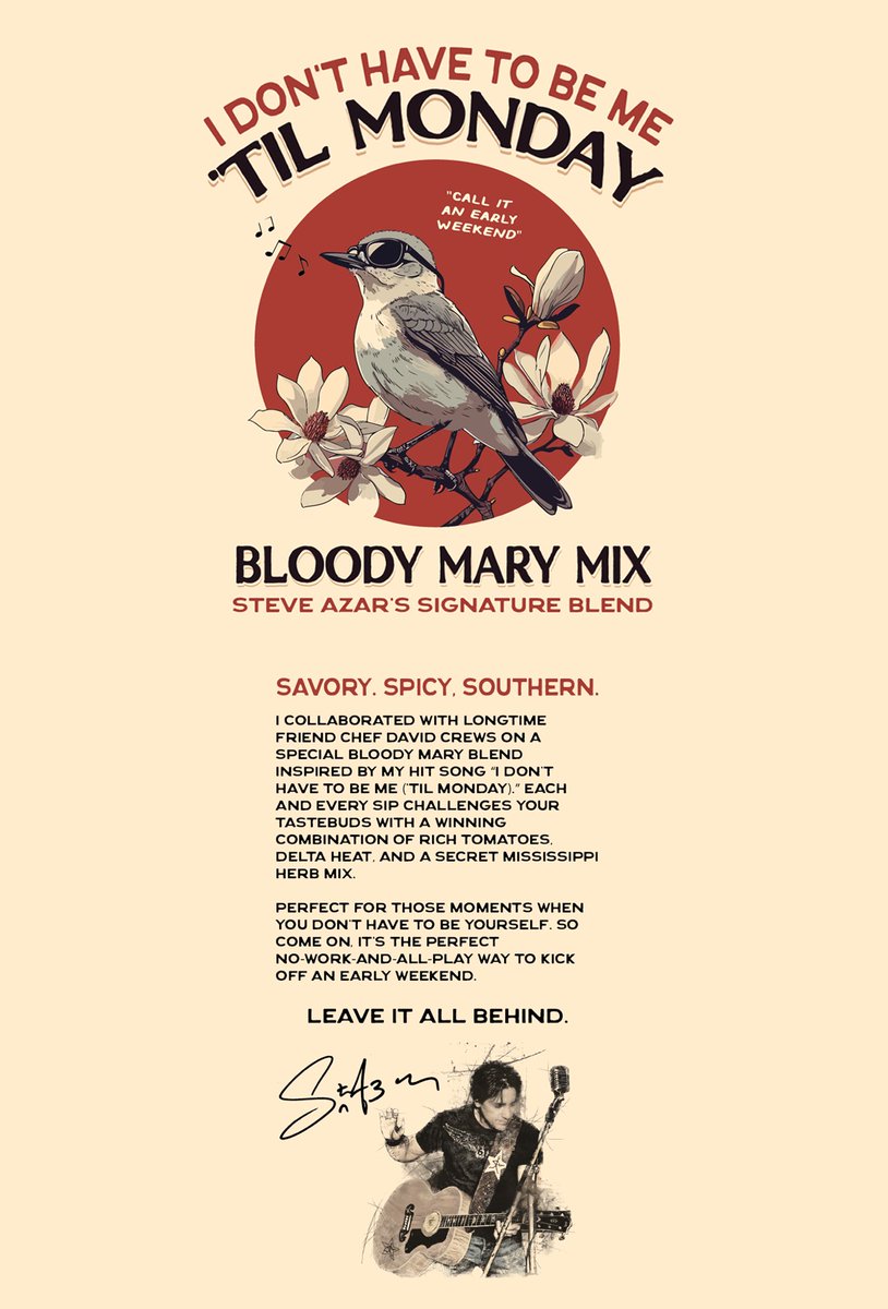 I Don’t Have To Be Me ‘Til Monday (@idhtbmtm) on Twitter photo “Call It An Early Weekend”, with <a href="/steveazar/">Steve Azar</a> signature Bloody Mary mix. Available <a href="/prrofficial/">Pearl River Resort</a> @clarkspumpnshop @mitchelldistributing <a href="/southernbevco/">Southern Beverage</a> and beyond! Shake shake it up for all the goodness 👊 “Call It An Early Weekend”, with <a href="/steveazar/">Steve Azar</a> signature Bloody Mary mix. Available <a href="/prrofficial/">Pearl River Resort</a> @clarkspumpnshop @mitchelldistributing <a href="/southernbevco/">Southern Beverage</a> and beyond! Shake shake it up for all the goodness 👊