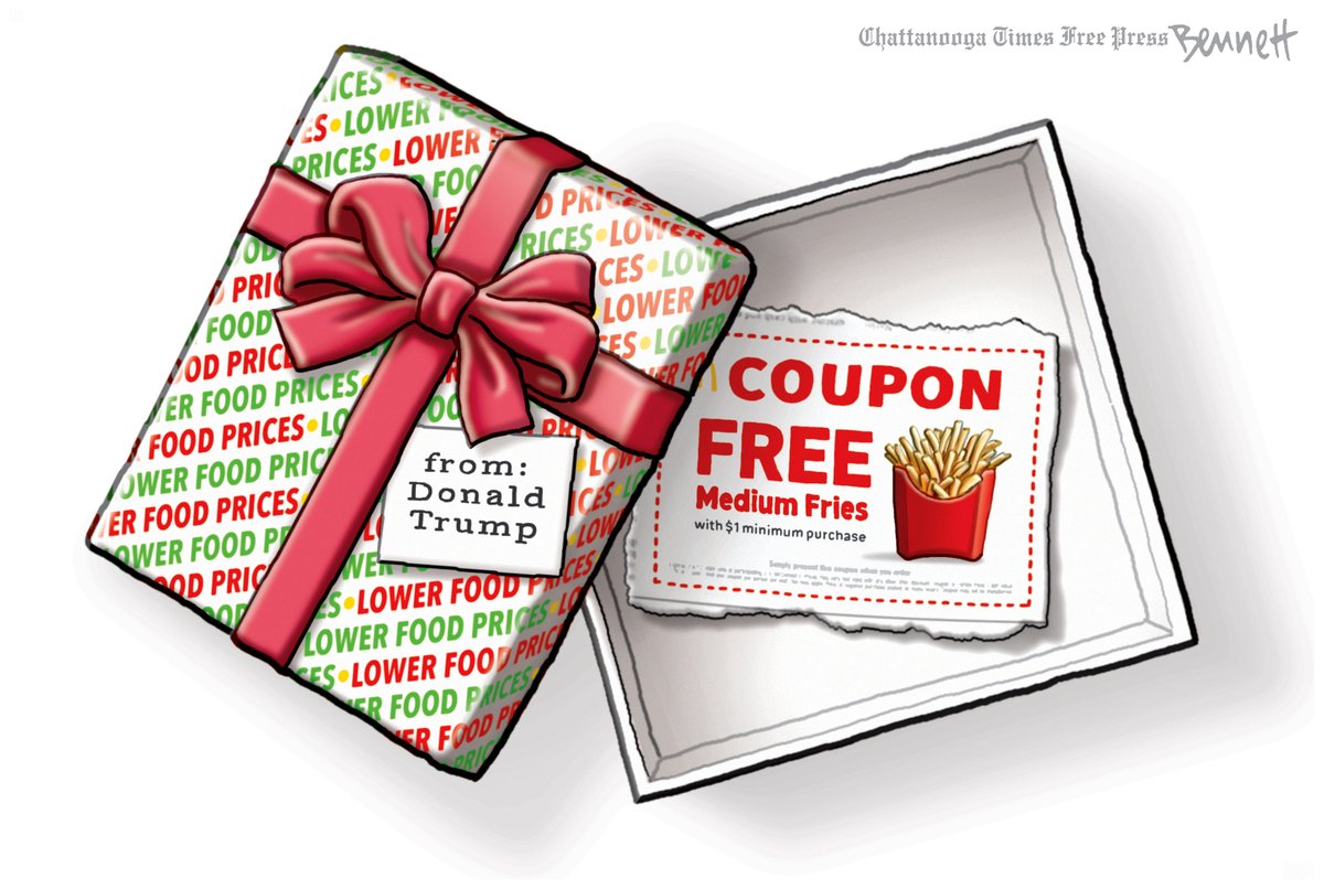BennettCartoons's tweet photo. 12/14/2024- Problem Solved #Trump2024 #CampaignPromise #LoweringTheCostOfFood #OrNot https://t.co/61Y0w30i8t https://t.co/pUst8sZ8gZ