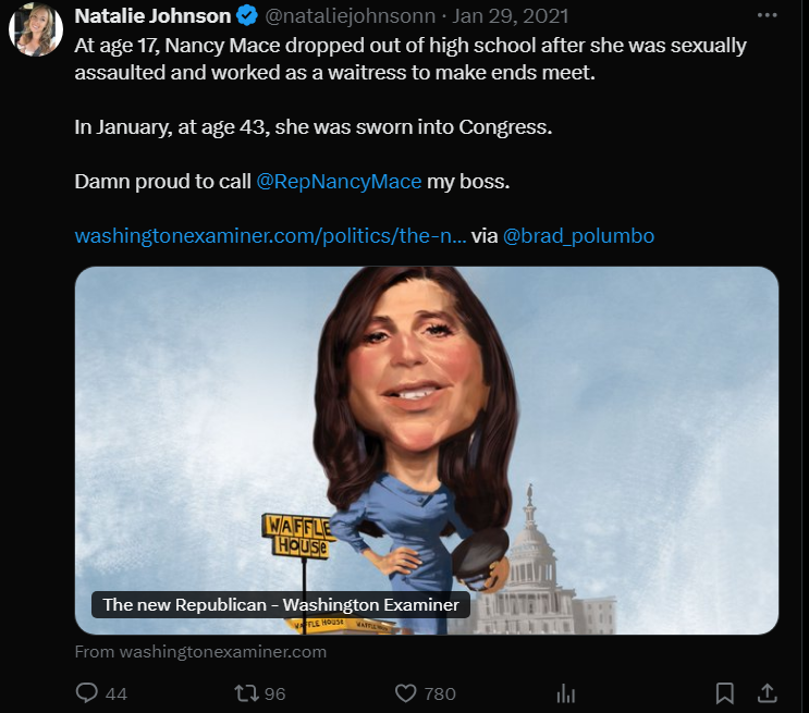 MavenOfMayhem's tweet photo. @nataliejohnsonn You were still damn proud to call @NancyMace your boss after that.  #FiredAndBitter

https://t.co/VvmFITtTZG https://t.co/LgmbyJzJke