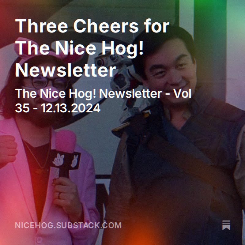 nicehogtweets's tweet photo. Subscribers saw it first! This week’s Nice Hog! Newsletter, featuring last summer’s Comic-Con misadventures, a new Marvel Rivals livestream VOD, new comics, a curated mixtape, weekend movie recommendations and more! Plus - tune in tomorrow for our next livestreamed improv RPG! https://t.co/6LsHoE8mHp