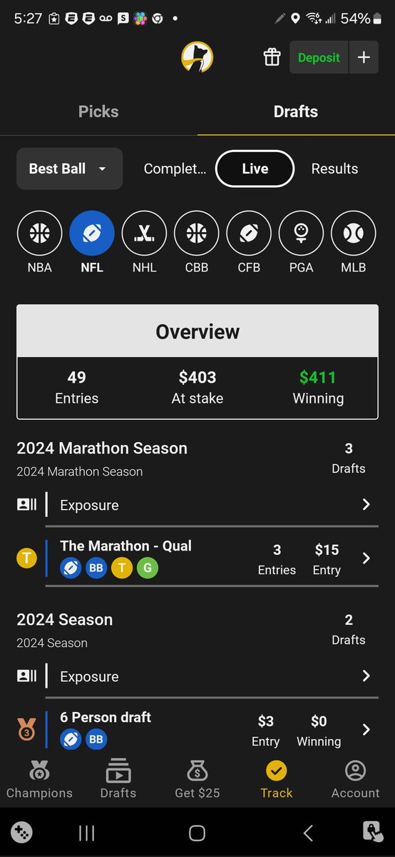 ChrisTaylorAR's tweet photo. @UnderdogFantasy so hoping you see my question. I'm assuming the at stack part is basically what we got paid out already and the winning part we only get the difference after week 15? Or am I winning another $411? https://t.co/PZwkZQ324z