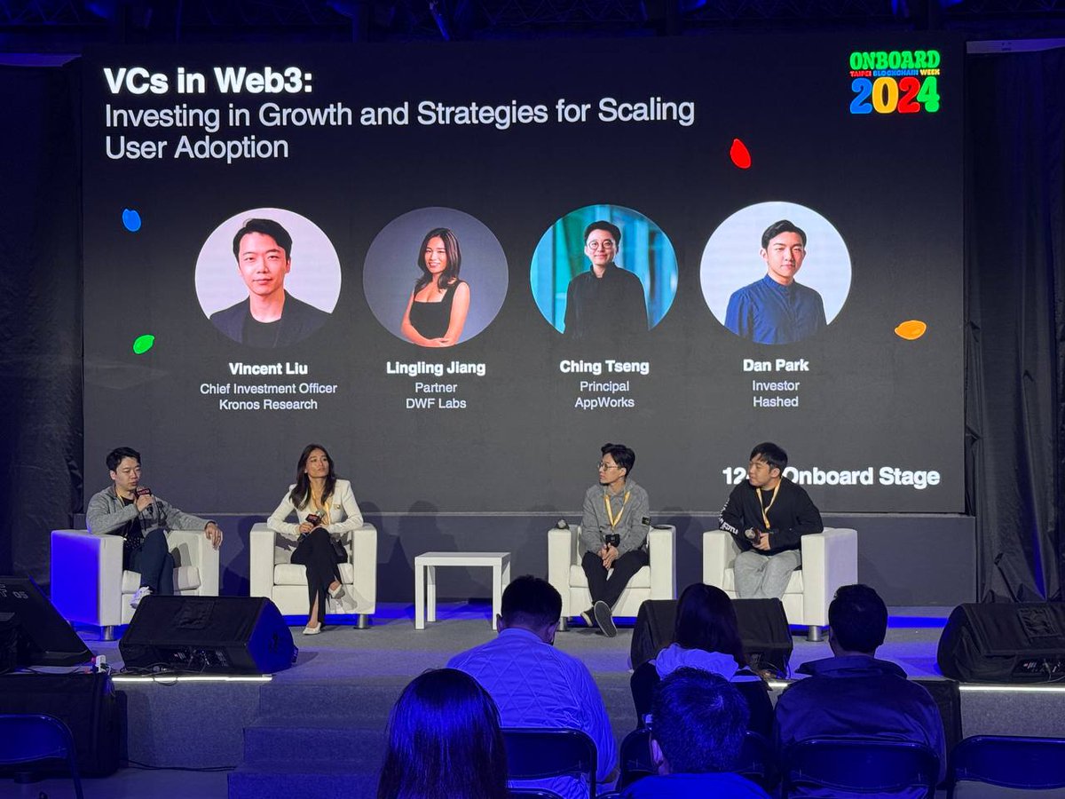 VCs in Web3: Investing in Growth and Strategies for Scaling User Adoption

Vincent Liu <a href="/a_year_from_now/">Vince</a>, Kronos Research <a href="/KronosResearch/">Kronos Research 🟠</a>
Lingling Jiang <a href="/Lingersj/">Lingling 🦅🟠$FF</a>, DWF Labs <a href="/DWFLabs/">DWF Labs</a>
Ching Tseng <a href="/chingtsengtw/">Ching Tseng</a>, <a href="/AppWorks/">AppWorks</a>
Dan Park <a href="/danpark012/">Dan Park</a>, Hashed <a href="/hashed_official/">#Hashed</a>
#TBW2024