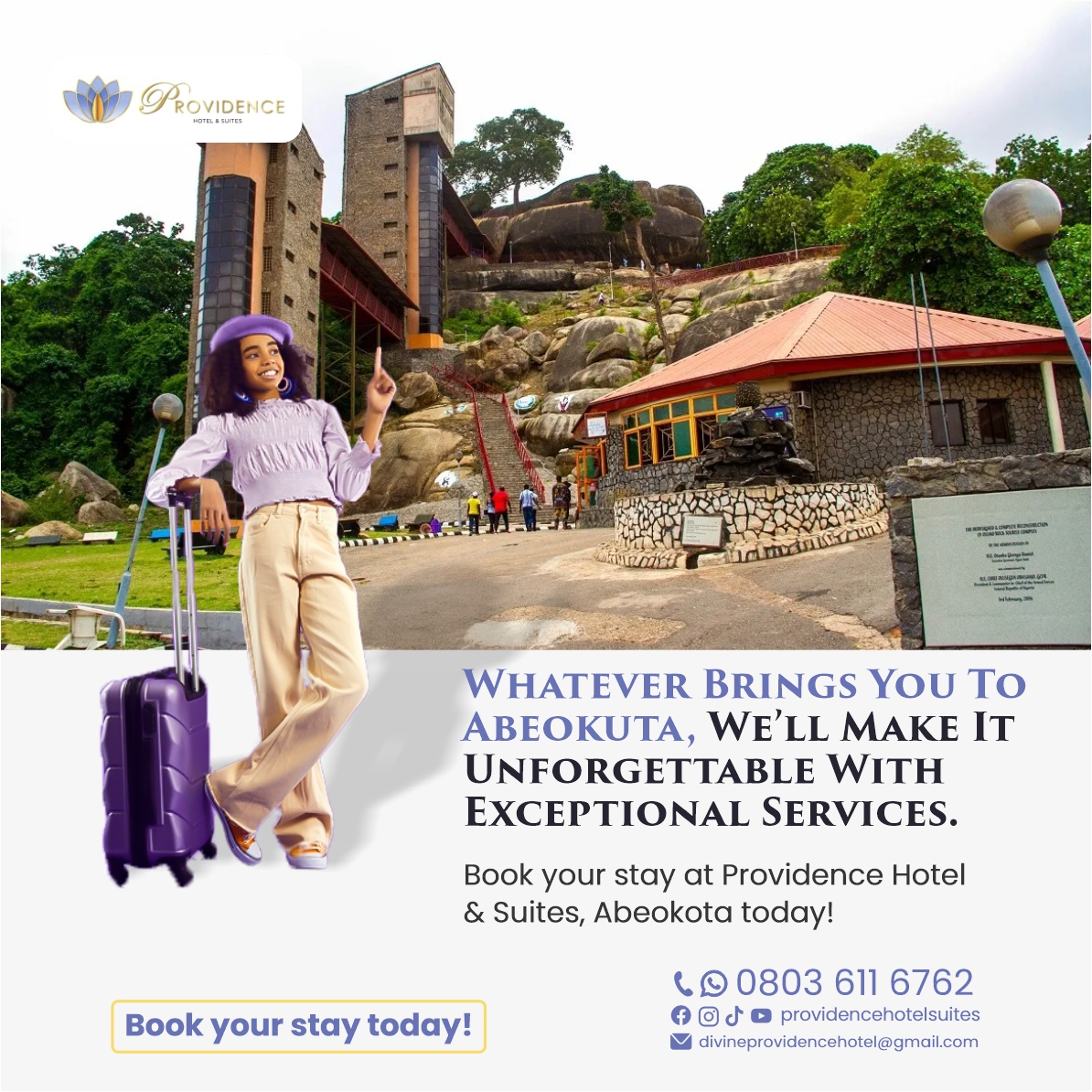 Visiting Abeokuta? Let us make your stay unforgettable! ✨

At Providence Hotel &amp; Suites, Abeokuta, we blend exceptional   service with unmatched comfort to create lasting memories.

Book your stay today and experience hospitality like never before!