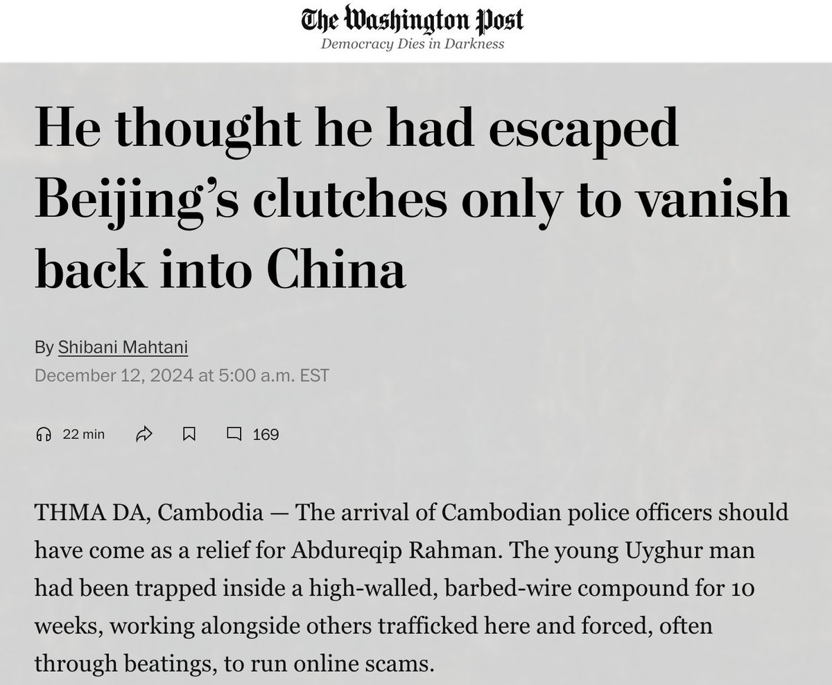 Bethany č²ęøē© (@bethanyallenebr) on Twitter photo New from <a href="/ShibaniMahtani/">Shibani Mahtani</a>: China has paralyzed the UN systems intended to protect asylum seekersāleading to the deportation from Cambodia back to China of a 23 year old Uyghur asylum seeker.
<a href="/ASPI_CTS/">ASPI Cyber, Tech & Security</a>'s China team assisted with this Washington Post investigation. Read it here: New from <a href="/ShibaniMahtani/">Shibani Mahtani</a>: China has paralyzed the UN systems intended to protect asylum seekersāleading to the deportation from Cambodia back to China of a 23 year old Uyghur asylum seeker.
<a href="/ASPI_CTS/">ASPI Cyber, Tech & Security</a>'s China team assisted with this Washington Post investigation. Read it here: