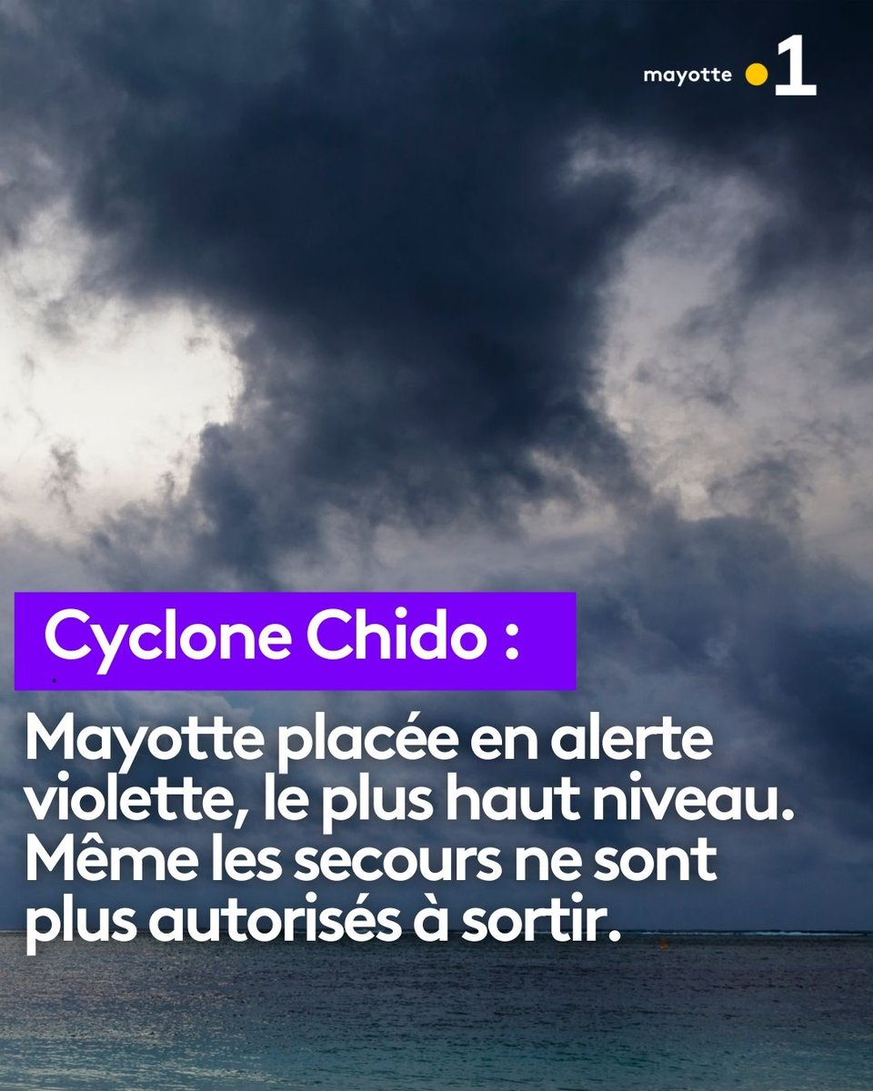 mayottela1ere's tweet image. 🌀 Le cyclone #Chido va déferler dans les prochaines heures à Mayotte. Il s&apos;agit du plus haut niveau d&apos;alerte, même les secours ne sont plus autorisés à sortir.
👉 urls.fr/Qjsix_

#cycloneChido 
#cyclonealert 
#alerteviolette