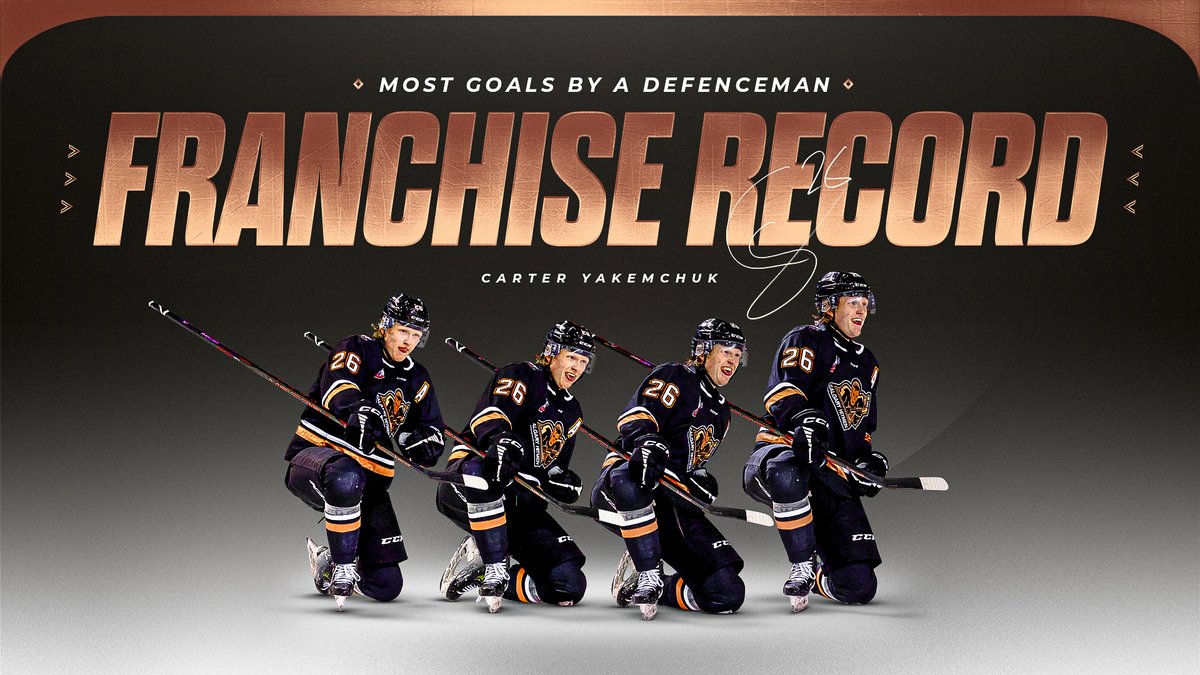 WHLHitmen's tweet photo. FRANCHISE RECORD! 

Carter Yakemchuk has broken the record for most goals by a defenceman with 64! 

The record was previously set by Matt Kinch in the 2000-01 season. https://t.co/2LBJeyK2qE