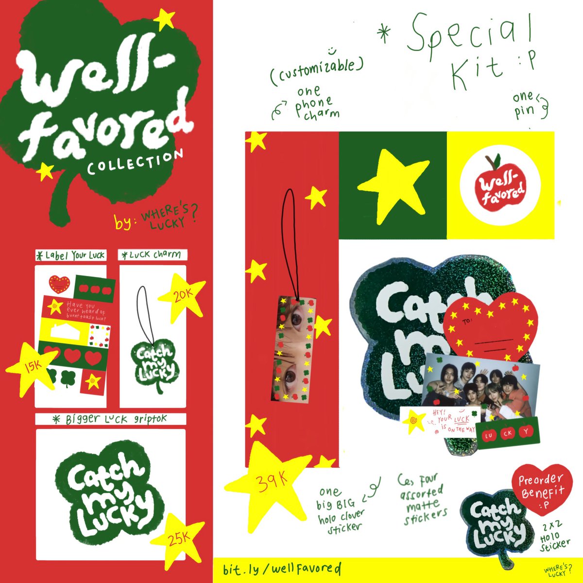 (rts and likes are appreciated!!)

well-favored batch 1 pre-order form (☆▽☆)

pre-order period: 14/12/24 ~ 21/12/24
🍎 form : bit.ly/wellfavored 

pre-order benefit: 
1 (one) 2x2 clover holo sticker 🍀

intl/ww go please dm ꩜ .ᐟ