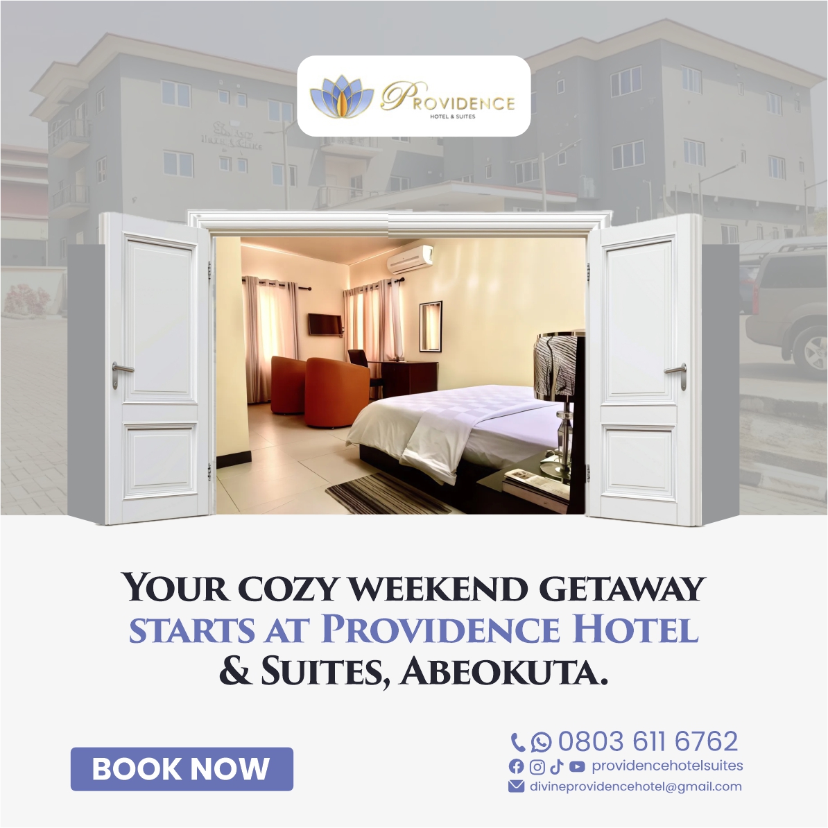 Planning a perfect   weekend getaway? Make it unforgettable with a cozy stay at Providence Hotels   &amp; Suites, Abeokuta!

#ProvidenceHotels   #WeekendVibes #AbeokutaStaycation #CozyRetreat #LuxuryStay #VisitAbeokuta   #UnmatchedComfort #ExploreNigeria #TravelGoals #BookYourWeekend
