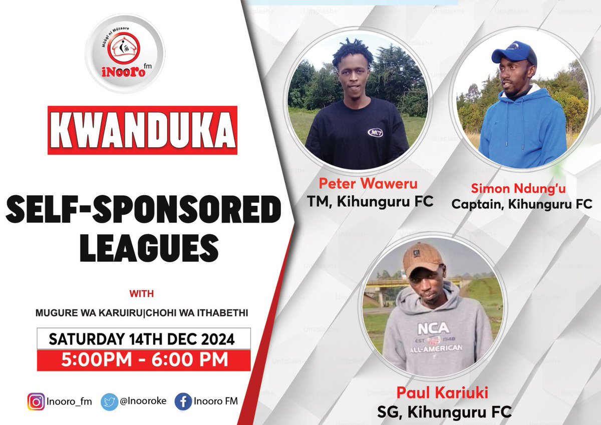 KaruiruM's tweet photo. Leo tunaongelea teams zenye huwa kwa leagues ‘self-sponsored’. ⚽️

What are the challenges and what does the New FKF leadership has for them in store? ⚽️

We hosting Kihunguru FC from Kinangop

#Kwanduka ⚽️#TheSuperLady
General CHOHI WA Ithabethi
🏀⚾️🏹🏈🤿⛷️🥊⚽️⚽️ https://t.co/9KX7PnVPMl