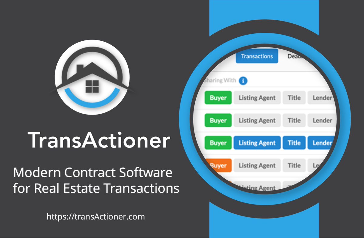 Real Estate Agents!  Impress your clients by using state-of-the-art modern contracts software TransActioner with an easy to use Client Portal, templates for forms/dates/emails/tasks and more!