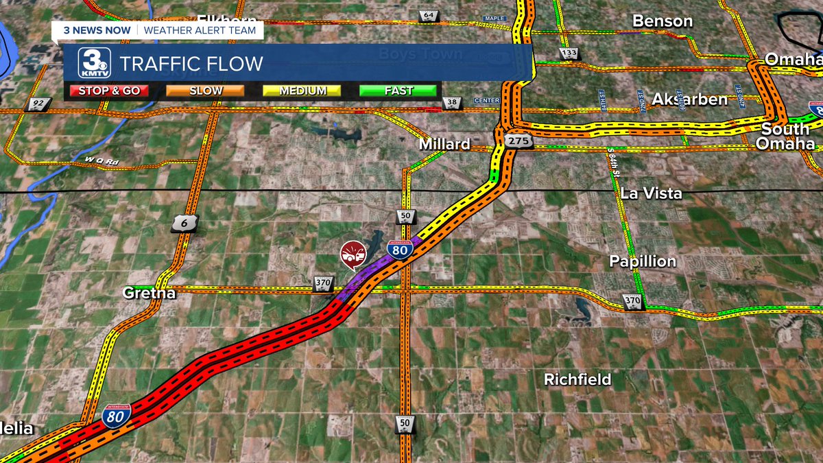 TimSchmidtTV's tweet photo. TRAFFIC UPDATE: WB I-80 is closed at HWY 370 due to a semi crash https://t.co/078x0bxJTr