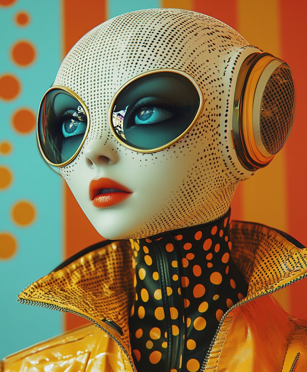 QuorixAI's tweet photo. A retro-futuristic masterpiece with a bold, modern edge.
#RetroFuturism #SixtiesAesthetic #SciFiArt #PopArtDesign #BoldPatterns #DigitalArtistry #FuturisticFashion #AIArt https://t.co/Y5i0wq2jq0