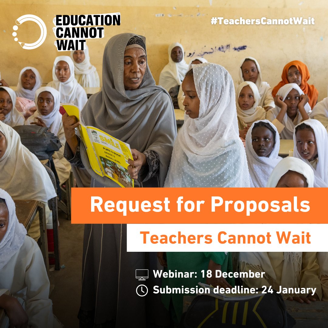EduCannotWait's tweet photo. Teachers are the 🧡of #education!
Don’t miss the upcoming informational webinar to learn more about ECW’s #TeachersCannotWait RFP, calling for proposals to support teachers in formal & non-formal settings in #EiEPC, ensuring inclusive, quality learning for children & youth.
WEBINAR:
🗓️18 December
💻Registration: https://t.co/IYcxtYgzJc
#222MillionDreams✨📚