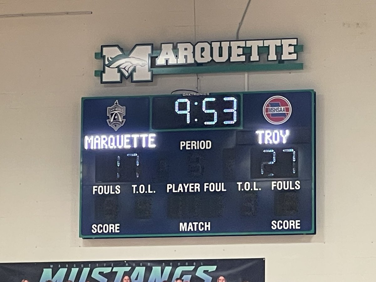 At the half Varsity girls lead Marquette 27-17.