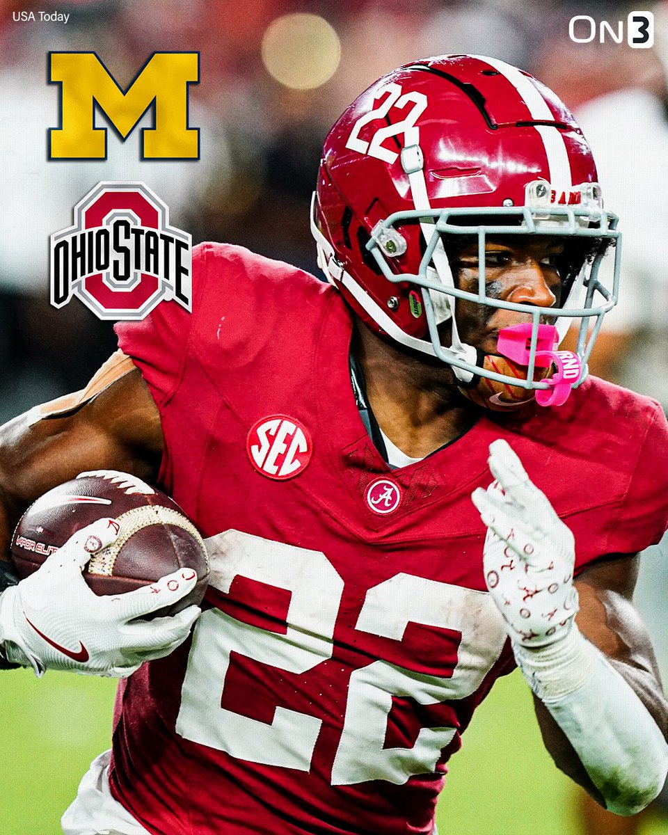 On3's tweet photo. Michigan and Ohio State are two early schools to watch for Alabama transfer RB Justice Haynes, per @petenakos👀

Intel: https://t.co/OcJyk5VHo7 https://t.co/Cyyy8fV7iU