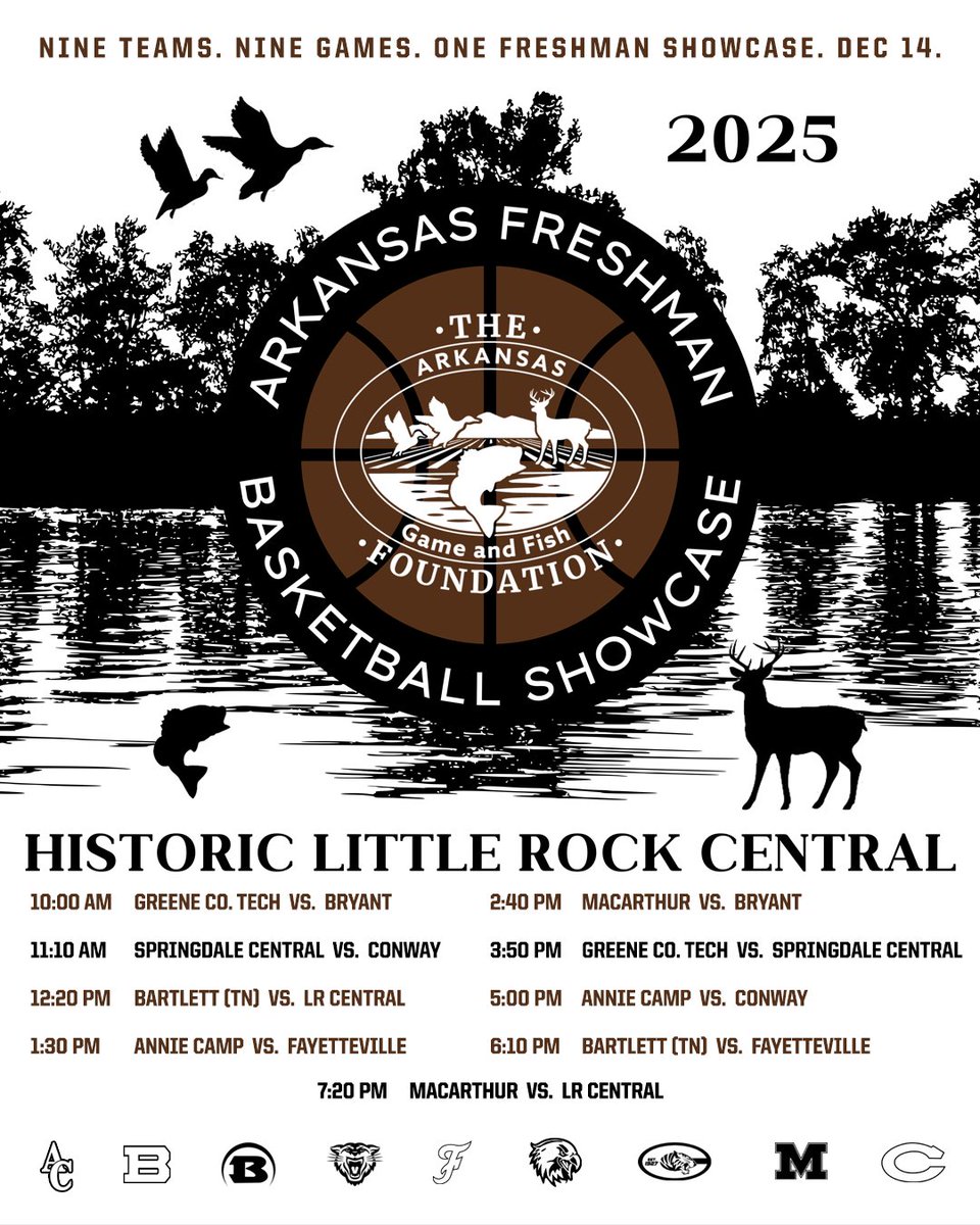 9️⃣ TEAMS. 9️⃣ GAMES.

We're excited to host the 2025 <a href="/ARGameandFish/">Arkansas Game and Fish Commission</a> Foundation Arkansas Freshman Basketball Showcase, highlighting some of the top young talent and teams across the state Saturday, Dec. 14!