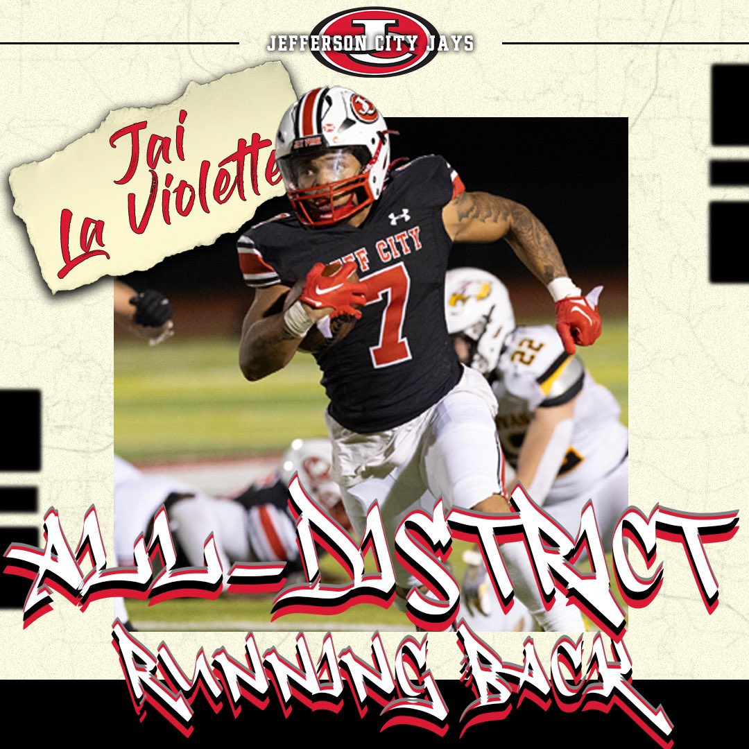 Jay Pride Football (@jaypridefb) on Twitter photo Congrats to <a href="/LaViolette03/">Jai La Violette</a> for being named to the @mofbca All-District team as a Running Back. Congrats to <a href="/LaViolette03/">Jai La Violette</a> for being named to the @mofbca All-District team as a Running Back.