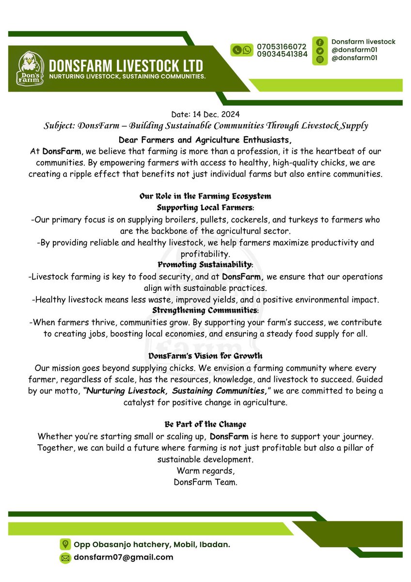 donsfarm01's tweet photo. Farming is the heartbeat of our communities, and at DonsFarm, we’re proud to support it. 🐥🌱Join us as we nurture livestock and build a sustainable agricultural future.

#donsfarm #SustainableFarming #HealthyChicks #CommunityGrowth #FarmSuccess #farmwithdon https://t.co/TJKoYsSwaN