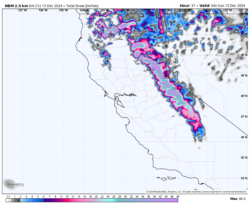 US_Stormwatch's tweet photo. A fast and powerful atmospheric river will deliver 1–3+ feet of snow across the Sierra Nevada and southern Cascades, bolstering an early-season, above-average snowpack in California.

@palisadestahoe could see up to 30 inches of snow on its upper mountain, with 100+ mph winds! https://t.co/Yj1muH23WQ