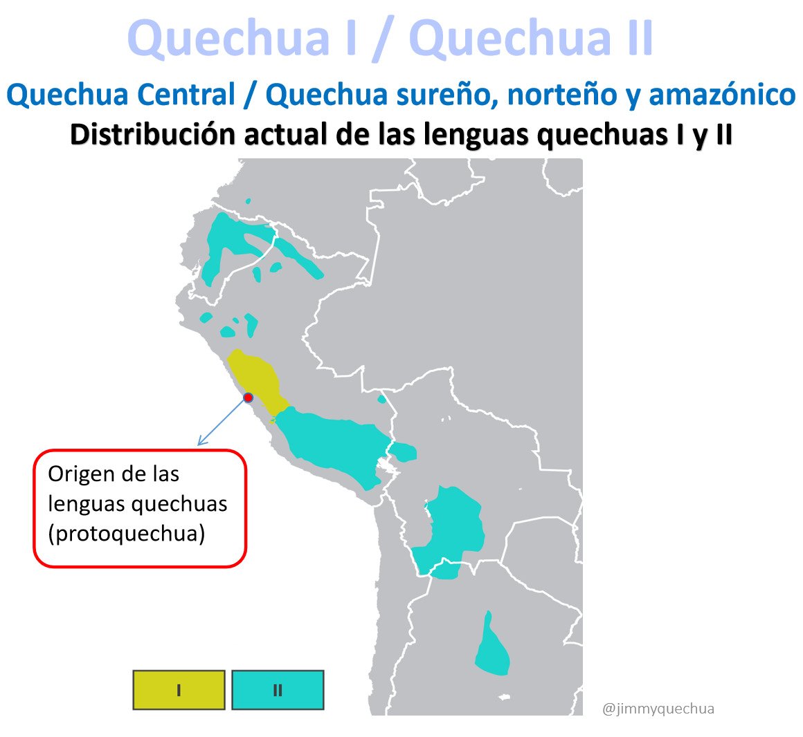 La FAMILIA de lenguas quechuas posee 2 lenguas quechuas que no se entienden entre sí.
Quechua I es el más antiguo y necesita difusión fuera de sus fronteras.
Quechua II se enseña a nivel nacional, en el extranjero y tiene presencia en TV y radio nacional.
*Wikipedia, mis apuntes