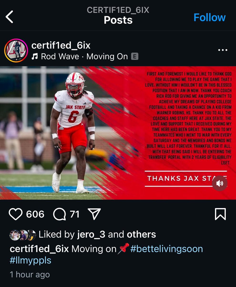 _ThomasAshworth's tweet photo. Jacksonville State defensive back Fred Perry will enter the transfer portal, he announced on Instagram.

A first-team All-Conference USA selection and an incredibly talented player. https://t.co/QB6bu2PKcz