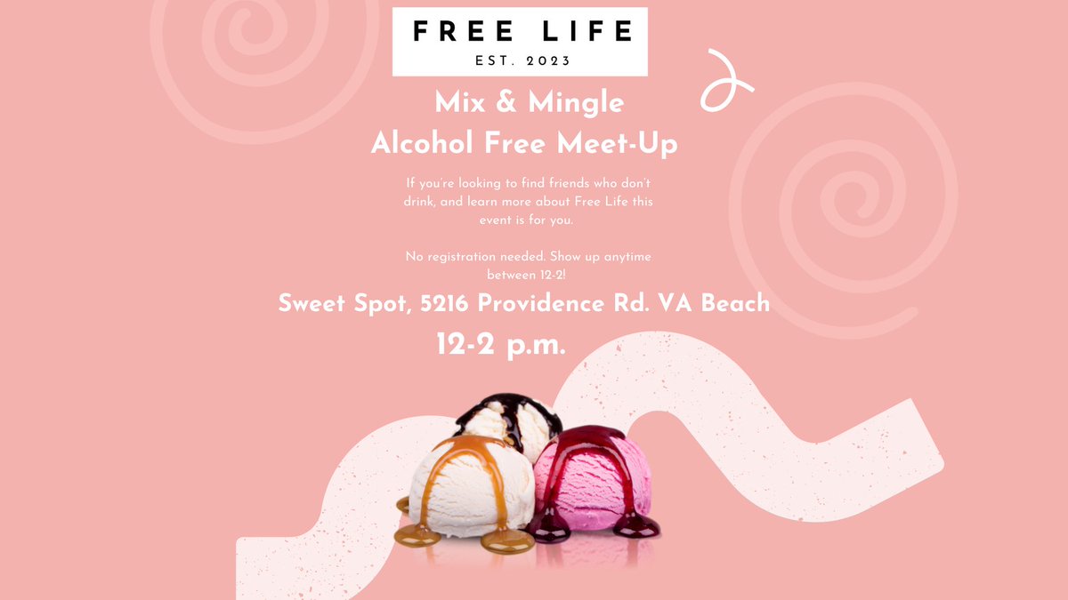 If you’re looking to learn a little more about Free Life, have a sweet treat and meet some new alcohol free friends stop by the sweet spot in VB tomorrow anytime from 12-2, 

This is a great low key way to meet some like minded people! #RecoveryPosse