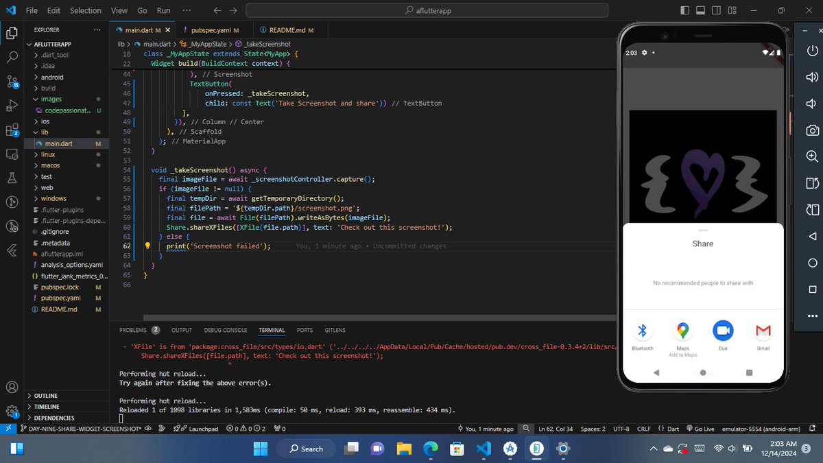 GFasedemi's tweet image. Day #9/30
On my flutter journey

Share widget screenshot

#30DaysOfFlutter 
#30daysofcode 
#flutter 
#mobileapp